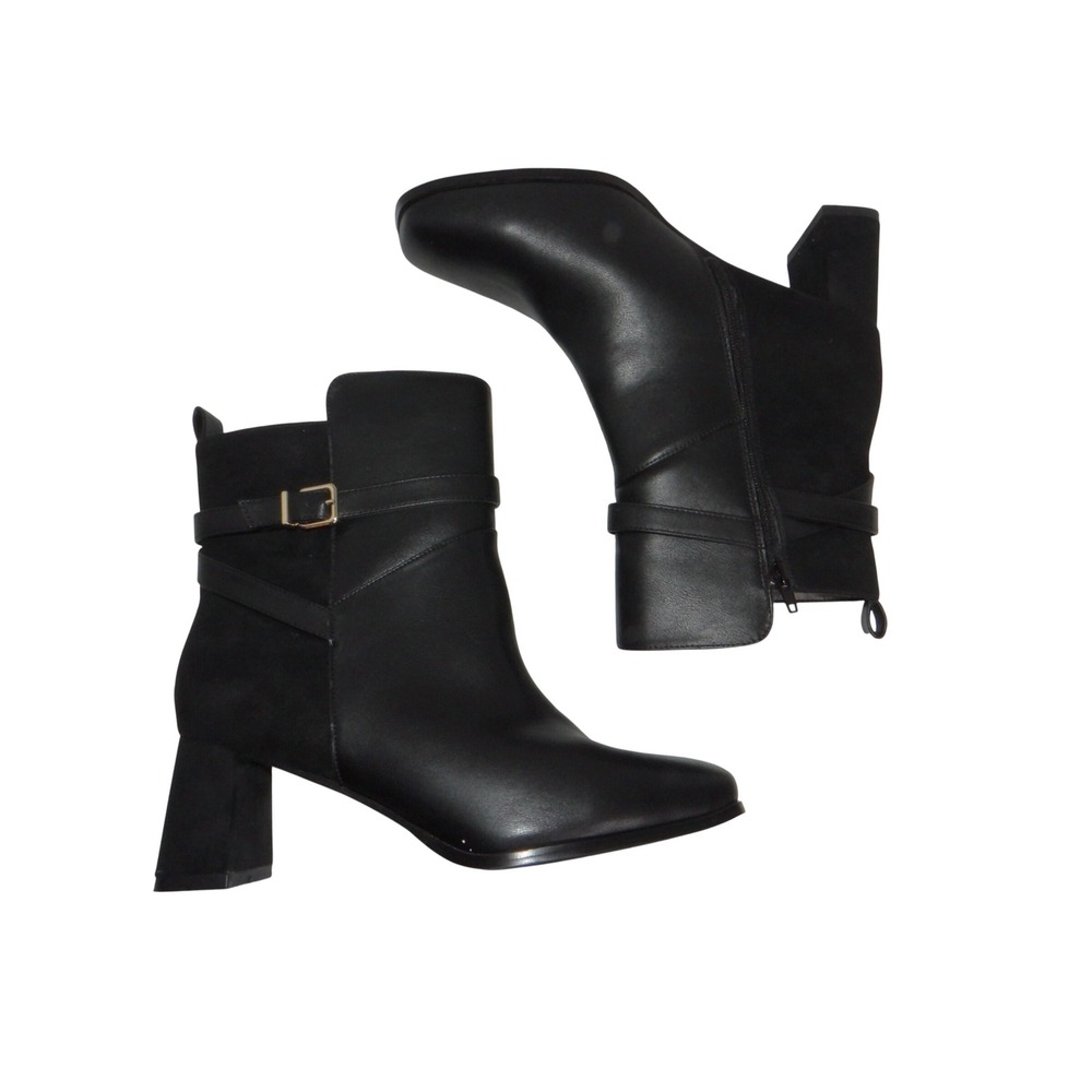 Fashion To Figure Black Square Toe Block Heel Ankle Boots FTF-SA-FA23-19 11W